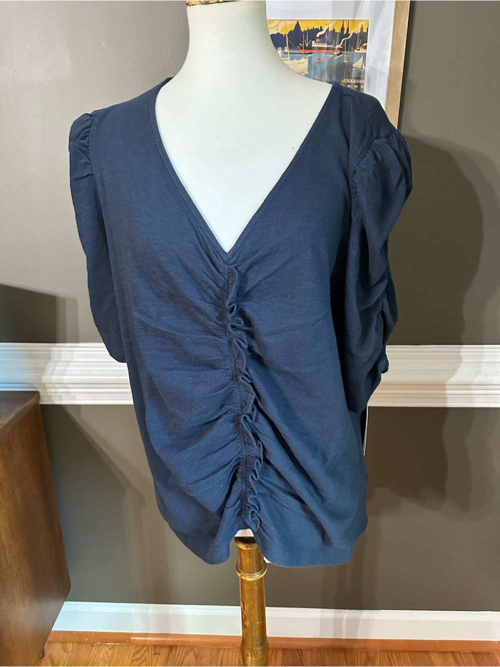 Democracy Navy V-Neck Ruched Front Short Sleeve Top brand new with tags!